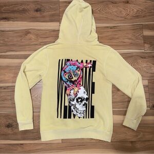 Y2K Goth Skull Eyeball Yellow Drawstring Cotton Mens Hoodie Size S Welcome Skate
